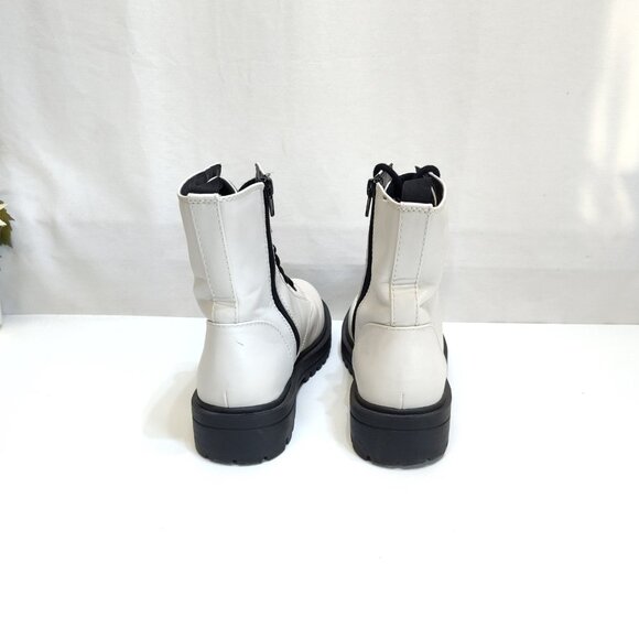 UNR8ED Combat Lug Boots White Faux Leather WMNS 10M Lace-Up & Zipper Closure VGC - Picture 5 of 10